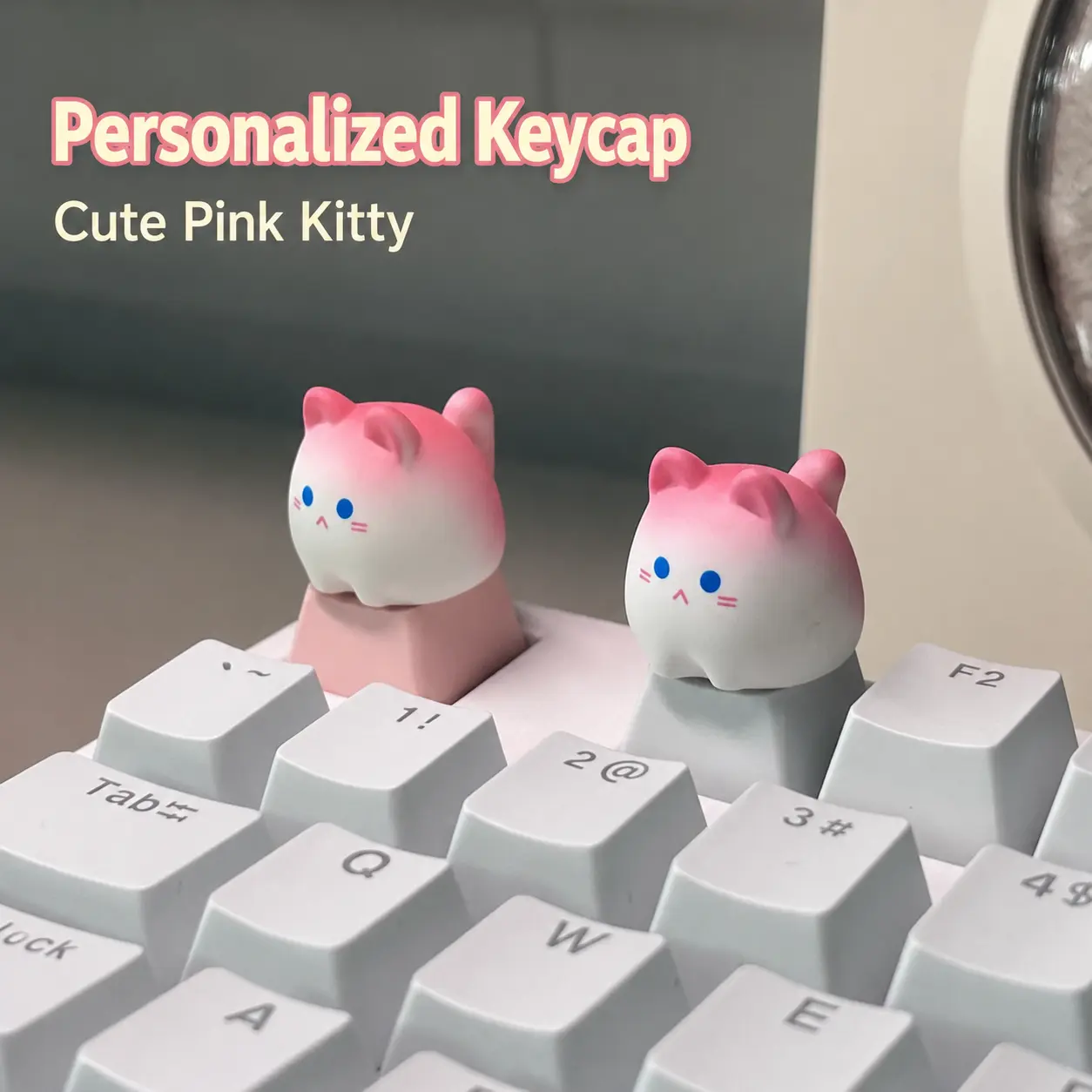 3D Cartoon Animal Design Pink Gradient Cute Cat Keycap, OEM Height, Universal Cross-Axis, Single Keycap for Mechanical Keyboards, Computer Keyboard Accessory