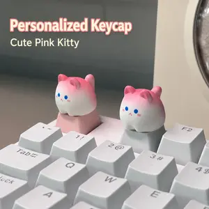 3D Cartoon Animal Design Pink Gradient Cute Cat Keycap, OEM Height, Universal Cross-Axis, Single Keycap for Mechanical Keyboards, Computer Keyboard Accessory