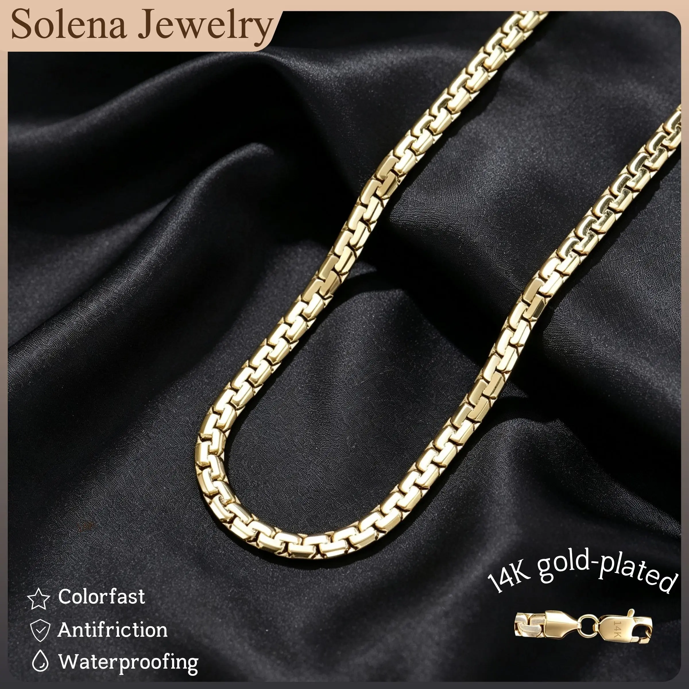 14K Gold Plated S Shaped Flat Cuban Chain Necklace Waterproof Tarnish Resistant Polished Gold Chain Streetwear Jewelry Father's Day Gift