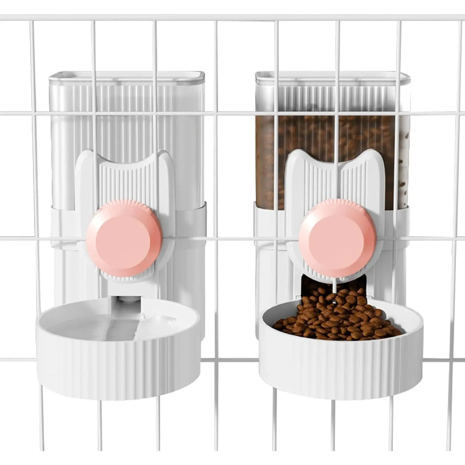1L Food Grade Automatic Gravity Pet Feeder & Waterer Set Pack - Hanging Cage Anti-Spill Bowl & Bottle, 75° Ramp Kennel Station for Small Pets (Guinea Pigs, Cats), Cages Feeding Supplies (Pink)