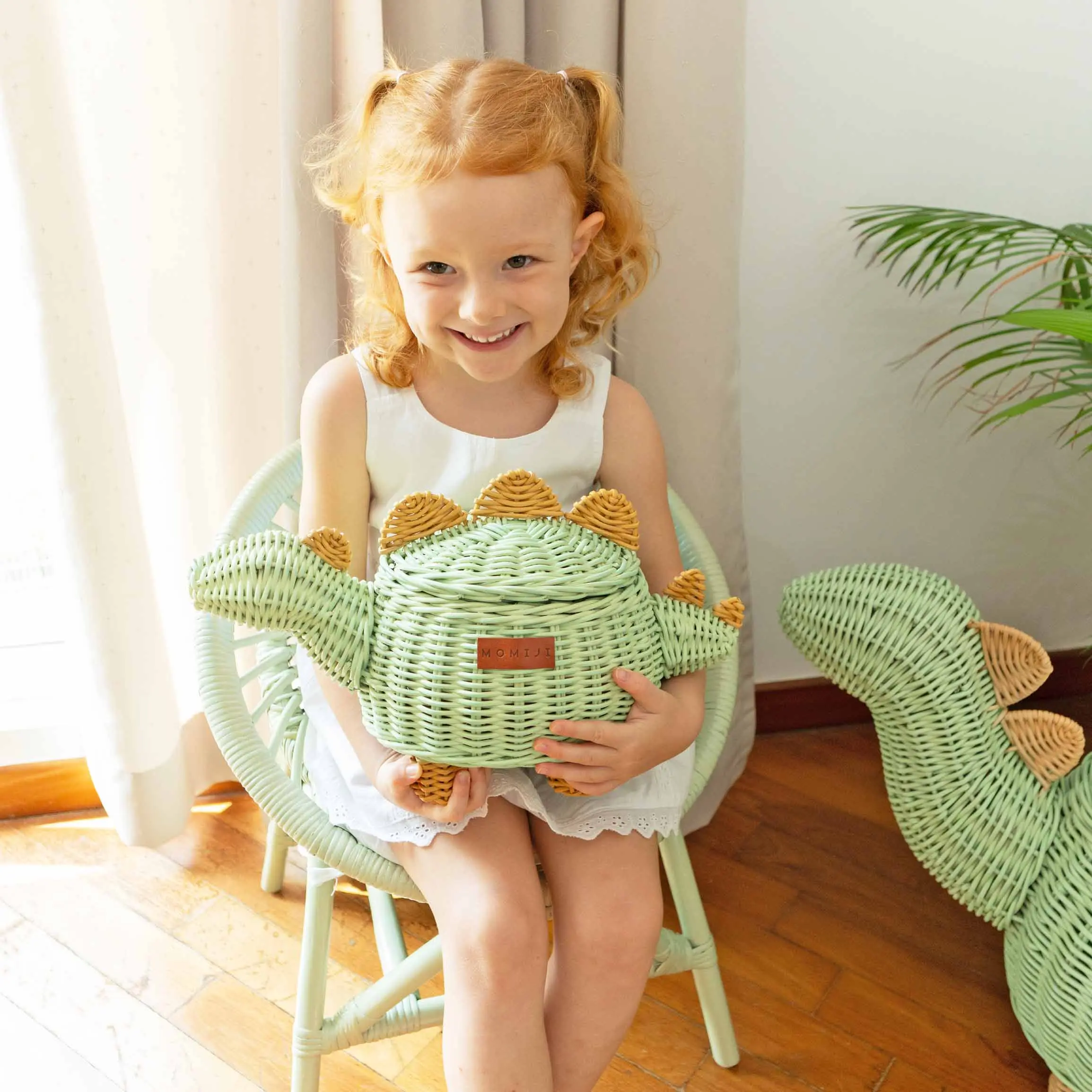 MOMIJI Dinosaur Rattan Storage Basket Mint Green - Small