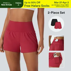 Halara 2-Piece Super High Waisted Back Pocket & Side Hidden Pocket 2-in-1 Yoga Shorts 3" Set