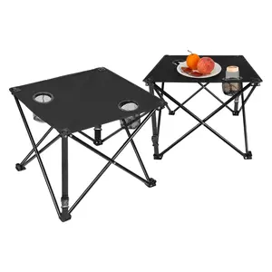 1/2 Pack Folding Camping Table, Lightweight Portable Beach Table with 2 Cup Holders & Carry Bag for Camping, Beach, Fishing, Travel, and Outdoor Activities