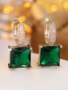 Fashion Green Synthetic Gemstone Earrings - Exquisite Square Hoop Shape Earrings for Women & Girls, Delicate Jewelry Perfect for Engagement Weddings, Daily Wear Mother's Day Gift, Versatile Earrings