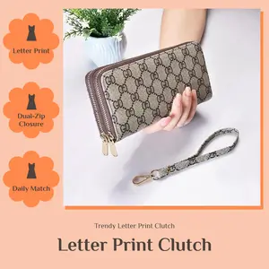 New Letter-Print Wallet, Women's Zippered Wristlet, Trendy On-Sale Phone Purse, Mid-Age 2-in-1 Large Capacity Compact Change Purse