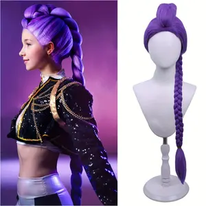 Emma's Jewelry Shop Purple Cosplay Wig Heat Resistant Braided Ponytail Long Straight for Women Halloween
