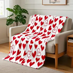 Mother's Day Heart Pattern Flannel Blanket 1 Piece Soft Warm Cozy Gift for Home Office Outdoor Use Various Sizes 30*40 50*60 60*80 Inches