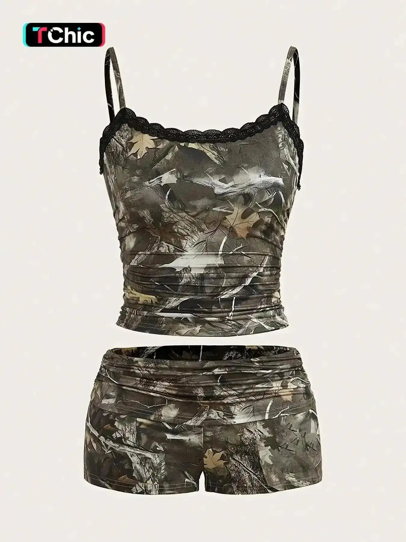 Women's Camo Print Cami Top & Shorts Two-Piece Set, Casual Fashion Cozy Two Piece Outfits for Daily Outdoor Wear, Ladies Clothes All Seasons, Basic, Coord Set, Versatile, Comfort, Style, Outfit, Essential