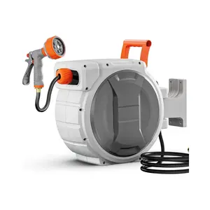 Retractable Garden Hose Reel, 1/2-Inch By 84-Foot Wall-Mounted Heavy-Duty Hose Reel With Nine-Pattern Nozzle, Auto Lock At Any Length, Upgraded Slow Return System, 180-Degree Swivel Bracket, Easy Rewind