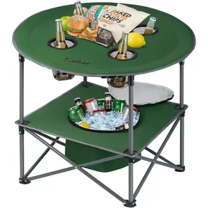 Portable Lightweight Folding Camping Table - Collapsible Foldable Picnic Camp Table with Cooler 4 Enlarged Upgraded Cup Holders and Carry Bag for Tailgating Beach BBQ RV Hiking Party Travel