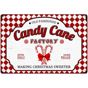 Candy Cane Metal Tin Sign Farm Market Peppermint Sticks Christmas Decor Vintage Retro Poster For Home Kitchen Cafe Bar Candy Shop Wall Decor Art Winter Decoration Plaque 8X12 Inch
