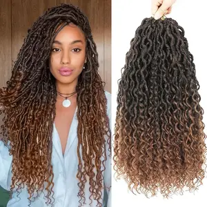 Goddess Locs Crochet Hair 18 Inch 7 Packs Faux Locs Crochet Hair for Black Women Boho Faux Soft Crochet Locs Hair Synthetic Hippie Pre Looped Crochet Braids with Curly Ends (18 Inch, 1B/30)