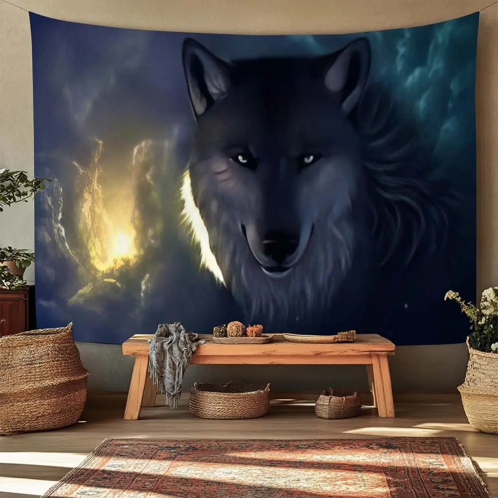 1pc Wolf Motif Wear-Resistant Wall Hanging Tapestry - Indoor Home Decor Fabric, Ceiling Mount Background for Living Room, Bedroom Unique Interiors Addition