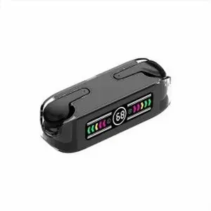 Kik_Crystal Clear Transparent Shell Design TWS Bluetooth Earbuds Premium Sound Quality With Battery Display M12Max for Universal Cell Phone And Bluetooth Device (Black)