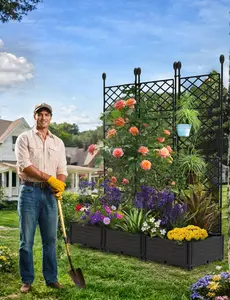 3-7Pcs 114″L × 16″W × 63″H  Raised Garden Bed with Trellis, Plastic Planter Box for Climbing Plants, Outdoor Vertical Garden for Patio, Balcony, Backyard – Sturdy & Lightweight