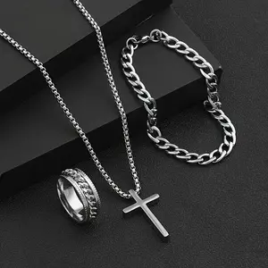 3pcs Fashionable and Minimalist Stainless Steel Necklace Ring Bracelet New Creative Fashion Party Commemorative Gift for Family and Friends Versatile Jewelry Exquisite New Year and Birthday gifts