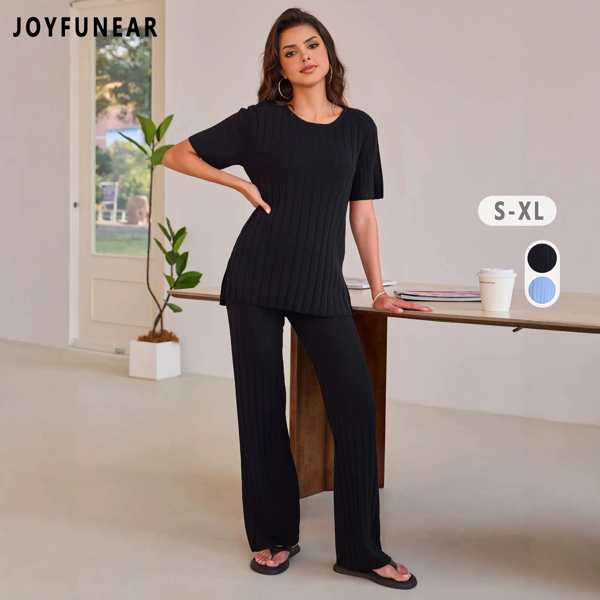 Joyfunear Women's casual T-shirt and pants two-piece set