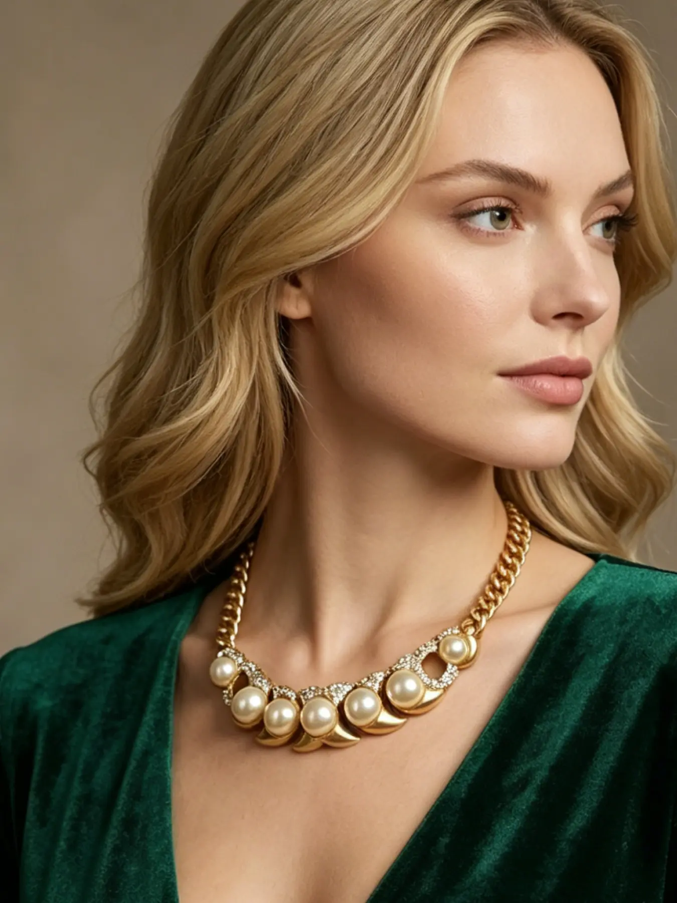 A vintage vintage antique Cuban chain pearl necklace with pearl and broken diamond inlay as its appearance features, noble and elegant, suitable for various occasions such as dinners, light business, and vintage fashion.