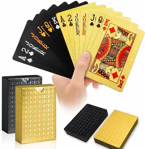 2 Pack Waterproof Plastic Playing Cards, Gold & Black Diamond Texture Luxury Deck of Cards, Waterproof Poker Cards for Pool Beach Party, Ideal for Blackjack, Tarot, Canasta Card Games