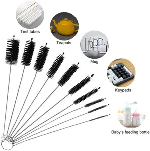 Straw Cleaner Brush Set 8-inch Nylon Pipe Tube Cleaner Tool 10 Different Diameters for Tumbler Water Bottle Sippy Cup Sinks & Hummingbird Feeders