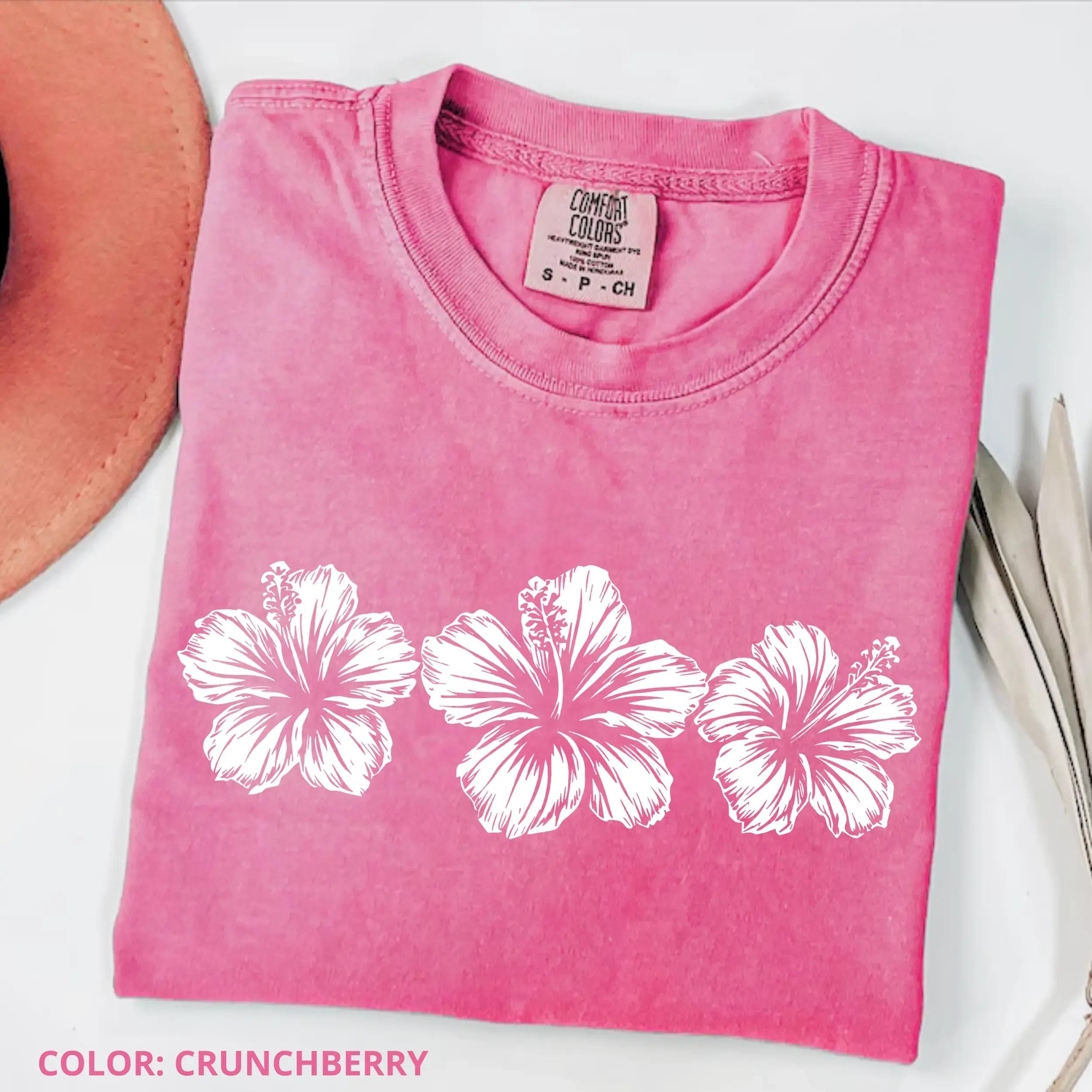 Comfort Colors Hibiscus Flower Shirt, Tropical Floral T-Shirt, Beach Tee, Summer Vibes Coastal Tee, Oversized Tee, Women's Print Short Sleeve Tee - Jeneisa Chicken