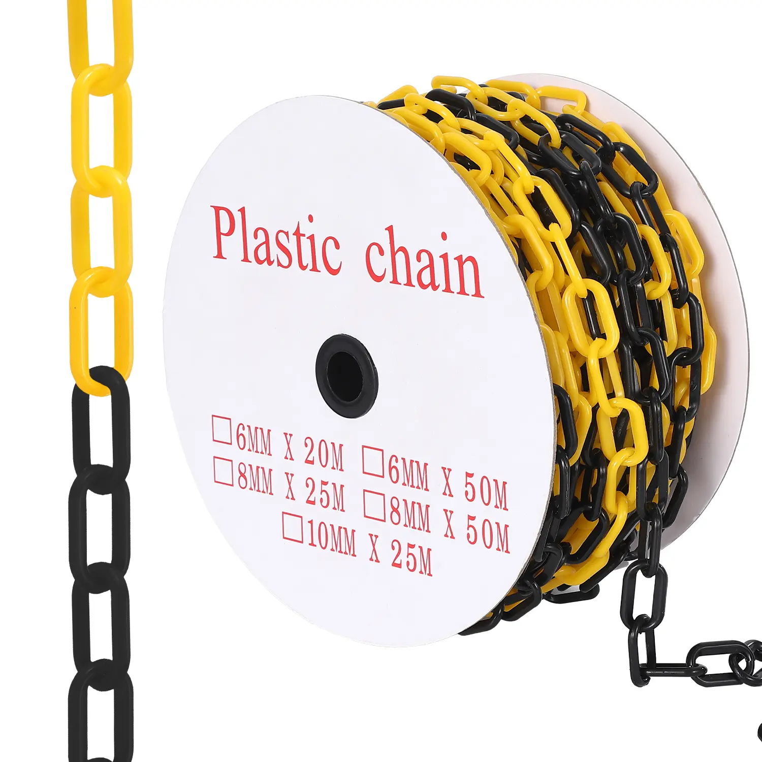6MM Thick Polyethylene Plastic Barrier Chain - 120 ft Length Commercial Safety Chain with 25 S Hooks, Link Shape, Weatherproof, Easy Connects for Indoor/Outdoor Crowd Control, Warehouse Work Safety