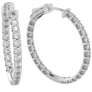 3Ct Diamond Hoops Women's Lab Grown Earrings 10K White Gold 1 1/4" Tall 3Ct Diamond Hoops Women's Lab Grown Earrings 10K White Gold 1 1/4" Tall