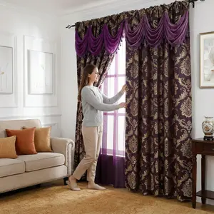 Curtain Club 2 Panels 52x84inch Double Layer Jacquard Curtains with Waterfall Valance for Elegant Home Decor in Sophisticated Jacquard Fabric FT7777 Luxurious Feel