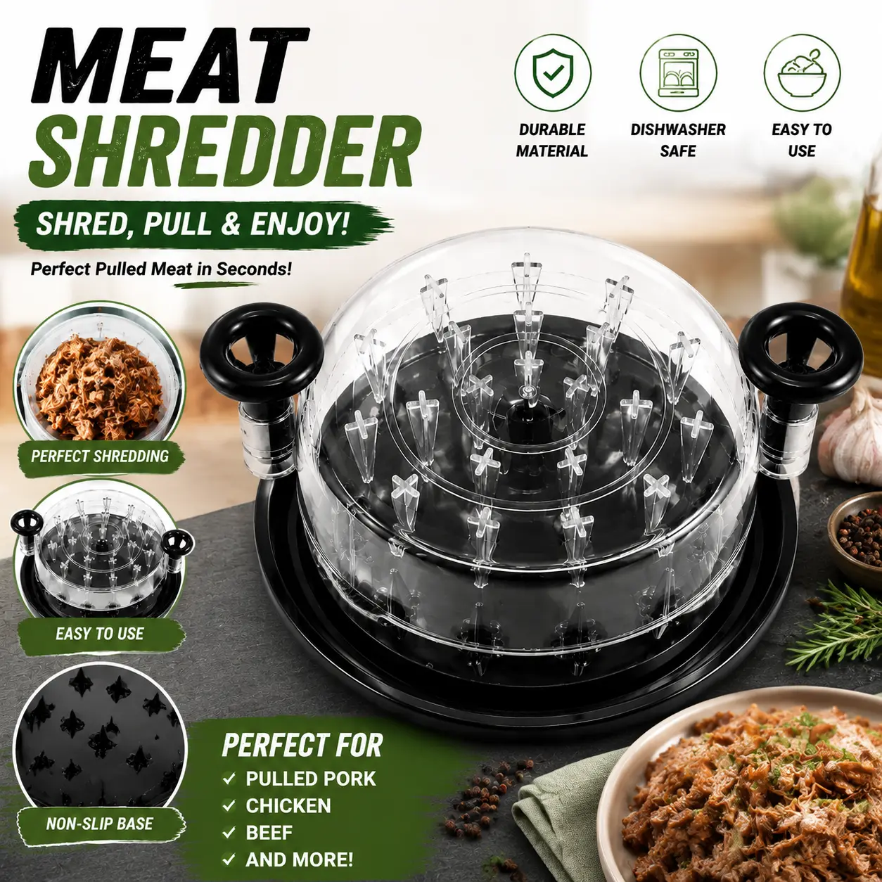 Chicken Shredder Tool for Pulled Chicken, Manual Meat Shredder with Powerful Shredding Teeth, BBQ Kitchen Gadget for Fast Meal Prep