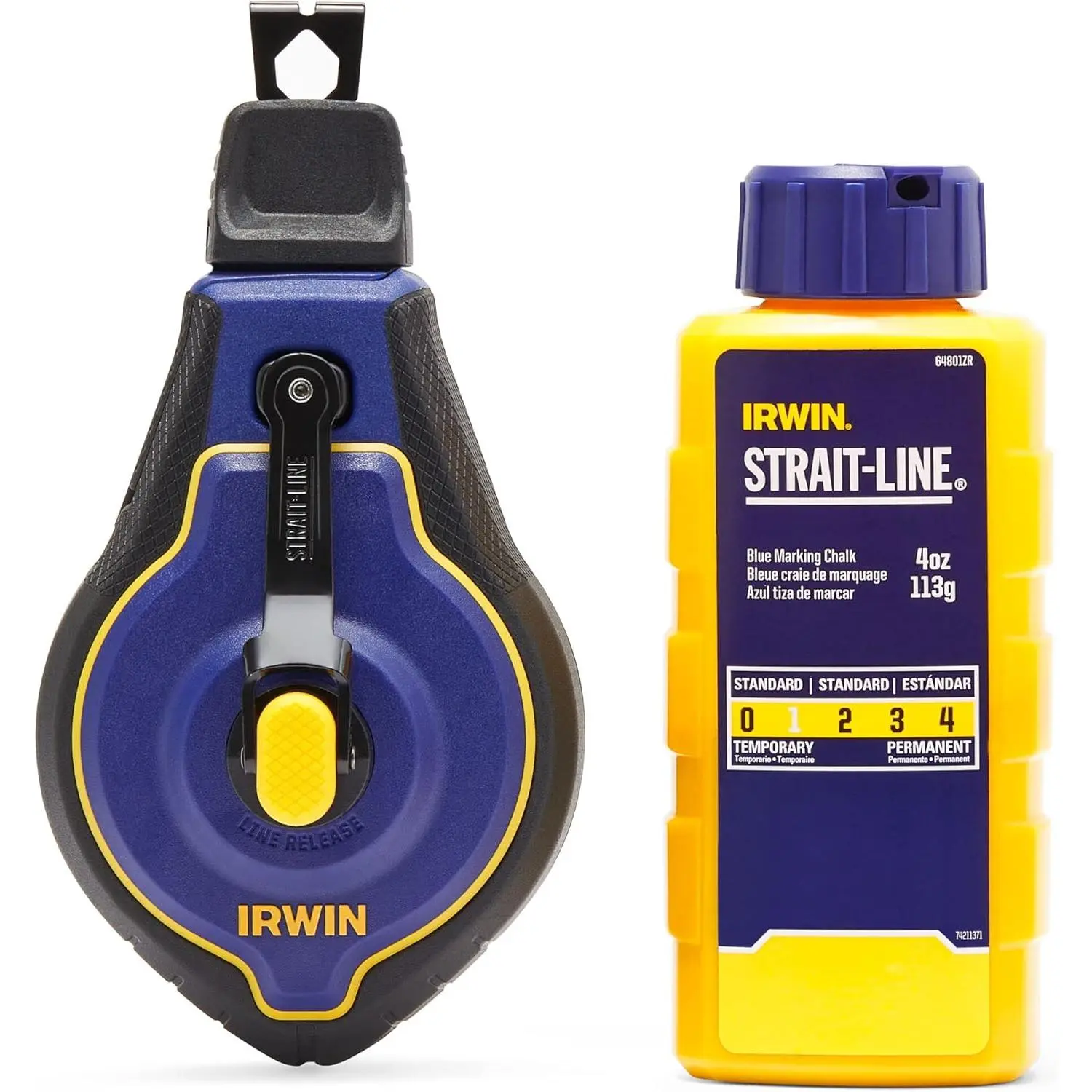 STRAIT-LINE Speedline Pro Chalk Reel - 100 ft Blue, ABS Housing, 1/4 Turn Locking Top, Fishing Reel-Style Knob, Quick Line Retraction, Jobsite Wear and Tear Resistance, Enhanced Strength, Increased Torque, Fast Chalk Refills, High Visibility (IWHT48443BC)