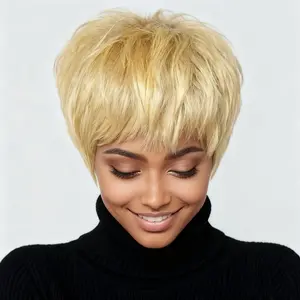 Pixie Human Hair Wig - 613# Short Blonde Pixie Cut for Women - Natural Look & Easy Maintenance