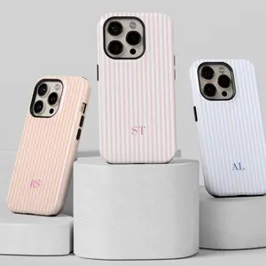 Personalized Neutral Stripes Phone Case Custom Monogram Cute Initials Minimalist Phone 17 16 15 14 Pixel S25 S24 gift for her