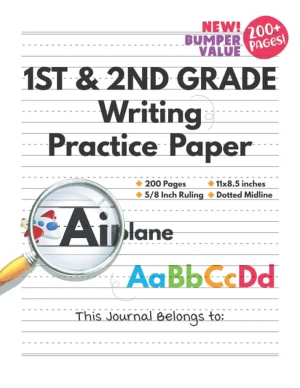 Writing Practice Paper with Dotted Lines (200 Page Notebook for 1st & 2nd GradeStudents): Bumper Value Handwriting Workbook, 200 Handwriting sheets, 5/8 InchRuled, 11 x 8.5 Inches