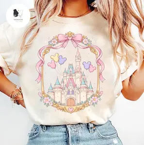 Retro Castle Bow Coquette Shirt, Cute Pastel Balloon Graphic Tee, Dreamy Theme Park Vacation Outfit, Girly Aesthetic Shirt, Family Trip Matching Tee, Comfort Colors Style