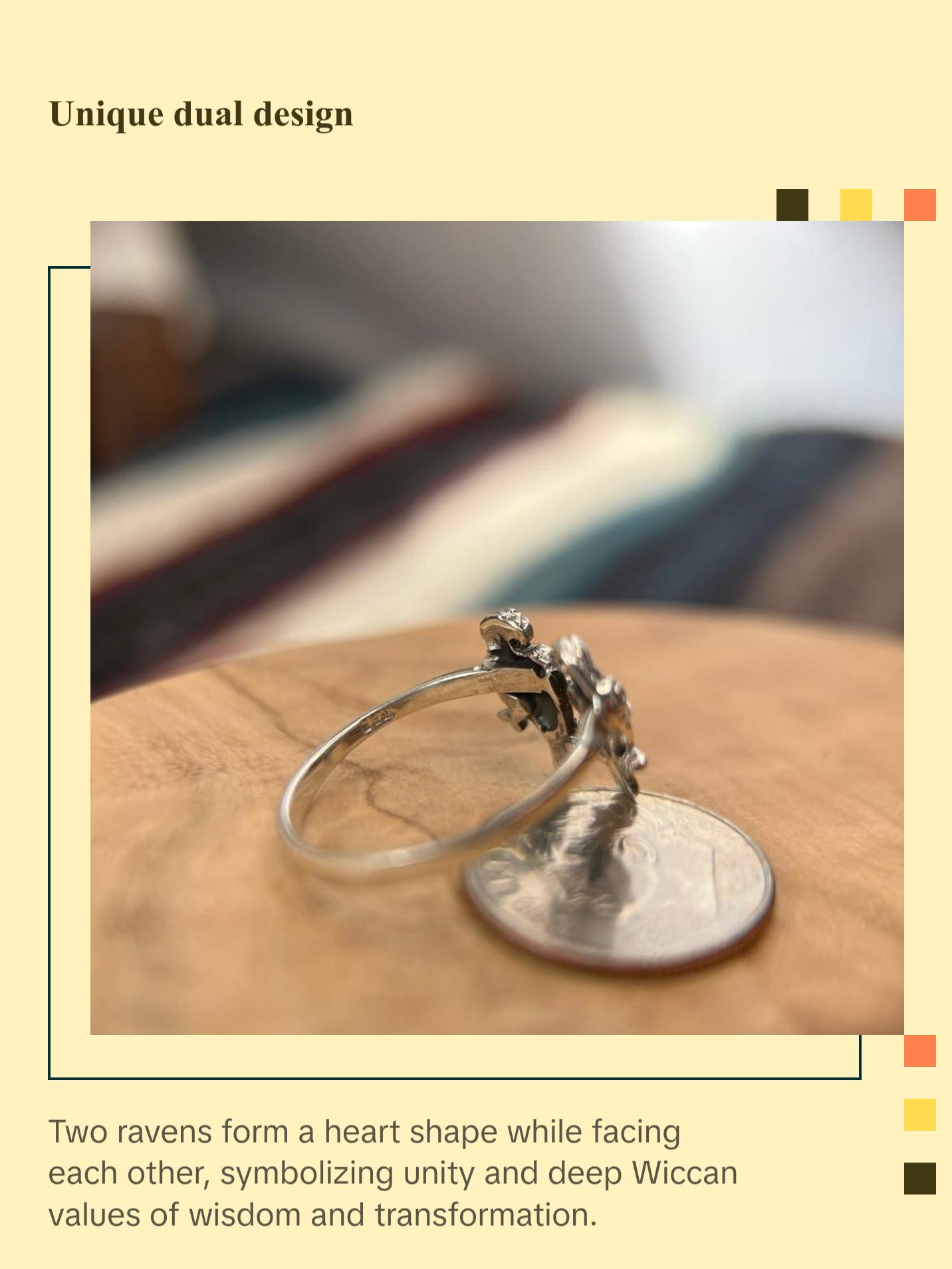 925 Sterling Silver Adjustable Raven Ring – Celtic Patterns & Wiccan Symbolism