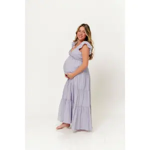 Katy Pleated Bodice Maxi Dress in Lavender - Bump Friendly