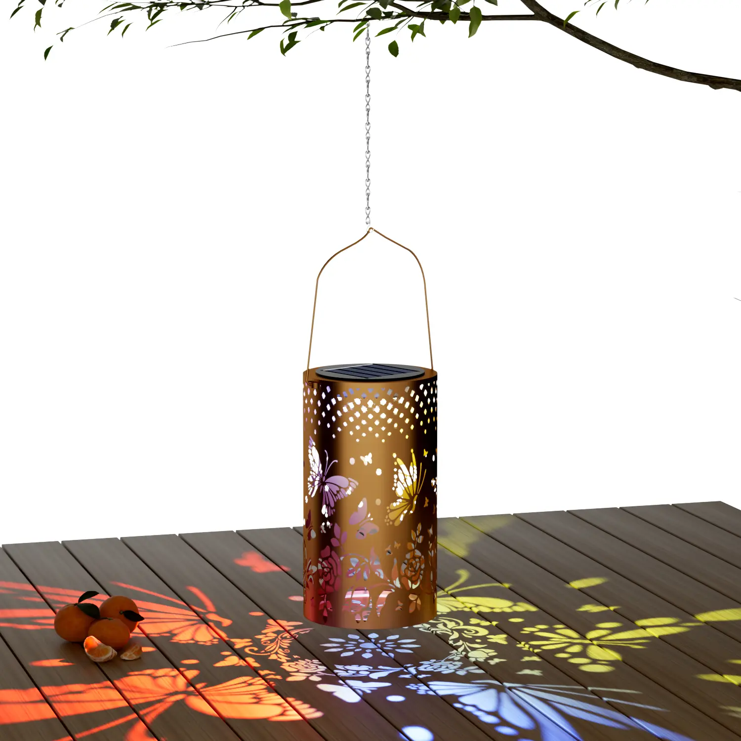 Diomart Solar Butterfly Lantern Novelty Lighting, Outdoor IP65 Waterproof Metal Solar LED Patio Lights, Gold Copper Durable Porch Decor, Warm LED Bathes Spaces Gifts for Women