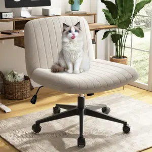 Walsunny Criss Cross Chair with Wheels Comfy Cross Legged Office Desk Armless Wide Vanity Makeup Chair Adjustable Rolling Computer for Home Office Fabric