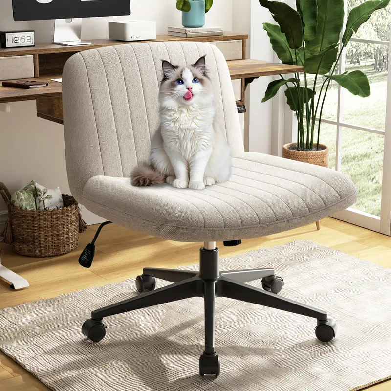 Walsunny Criss Cross Chair with Wheels Comfy Cross Legged Office Desk Armless Wide Vanity Makeup Chair Adjustable Rolling Computer for Home Office Fabric