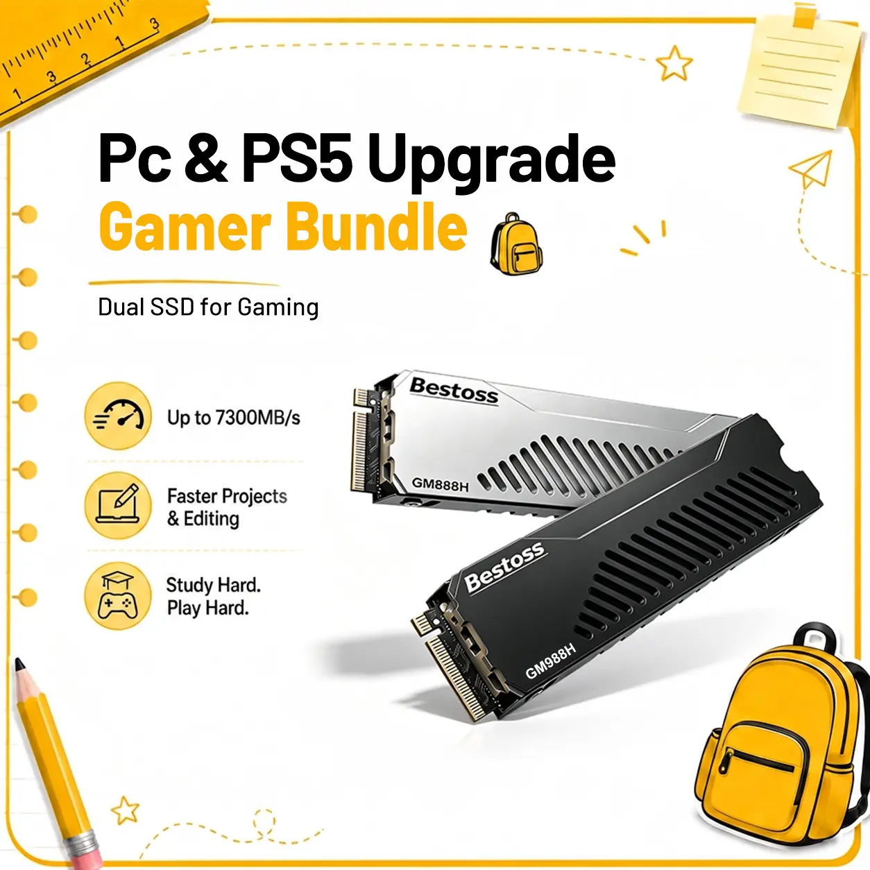 Gamer Bundle | Dual M.2 NVMe SSDs 7350MB/s + Metal Heatsink Kit,1TB,2TB ,Backtoschool,back to school haul,sohochic