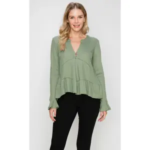 Waffle Knit Peplum Top