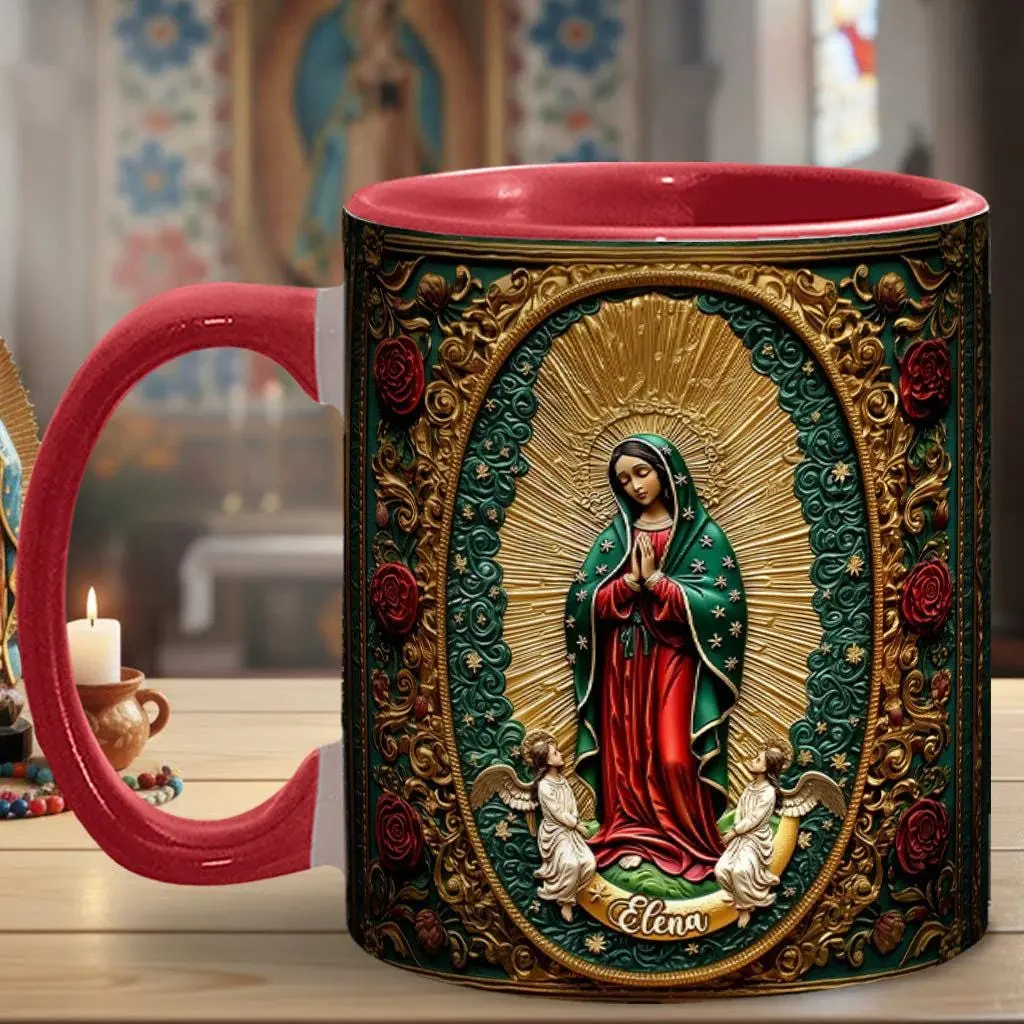 Personalized Our Lady Of Guadalupe Accent Mug, Mexican Religious Cup, Virgin Mary Two Tone Coffee Mug, Gift for Grandma Mom ipatugod00377