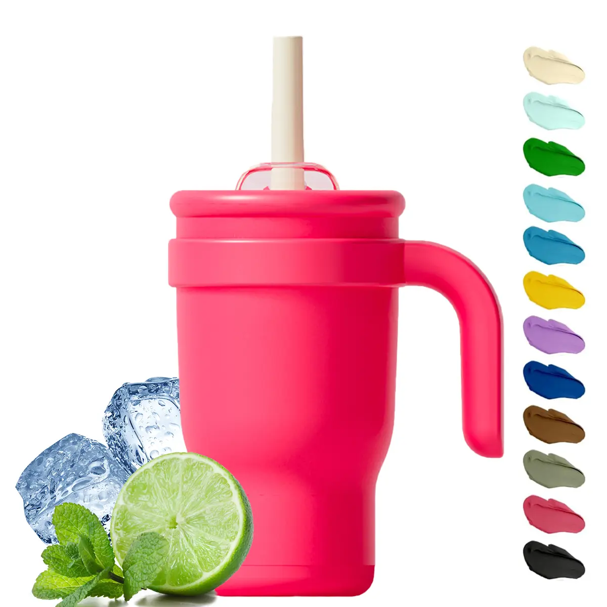 Kids Tumbler 14oz, Rhinestone Stainless Steel Insulated Water Bottle with Handle and 2-in-1 Silicone Straw Lid, Leakproof Portable Mug for School, Birthday Gift, 2-In-1 Flip Lid, Youth, Reusable, Drink, Sweatproof, 0-500 Ml