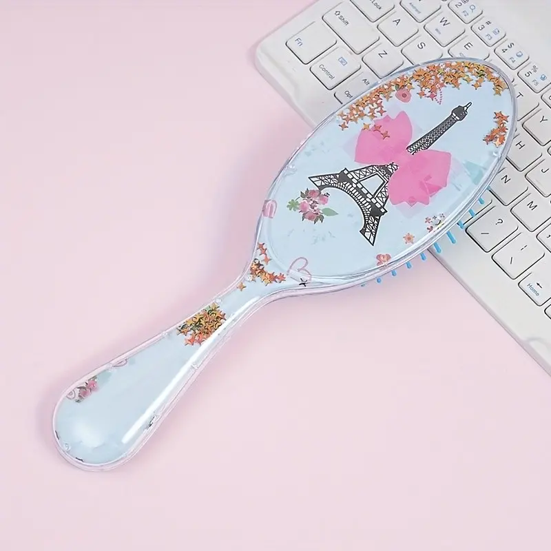 Fashion Cartoon Cushion Comb, Nylon Bristle Hair Brush, Oval Styling Brush, Star Glitter Design, Anti-Tangle, Comfortable Handle