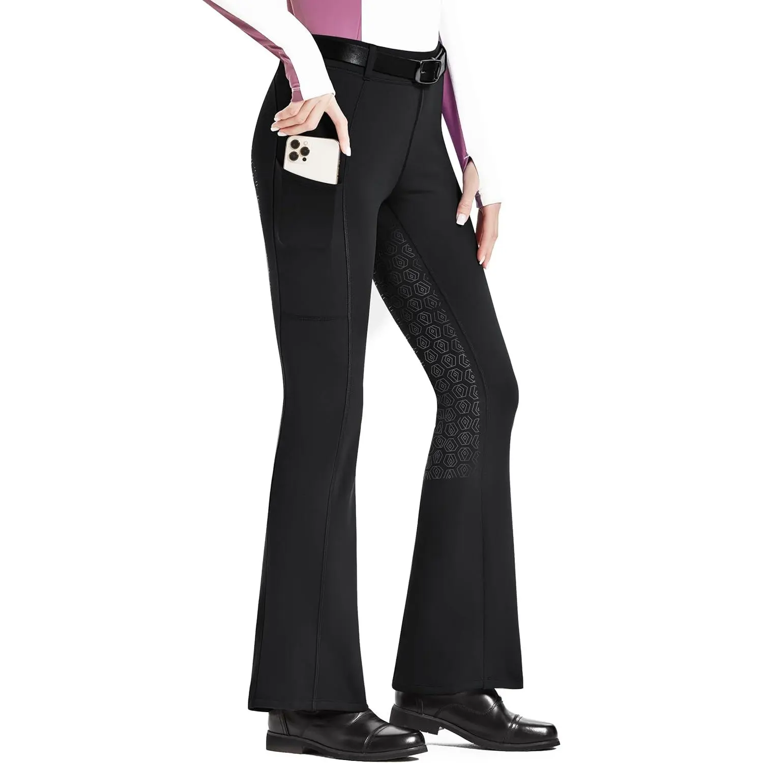 Women's Fleece Lined Bootcut Horse Riding Pants Winter Full Seat Riding Tights with Pockets Equestrian Breeches