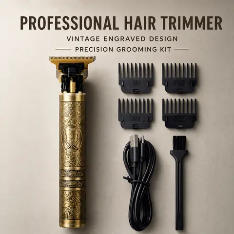 Pro-Level Vintage Gold Exquisite Carving Electric Hair Clipper - Salon Barber Equipment, Compact Body, Home Use Home-Friendly Tool, Pro-Level Use, Luxe Feel, Men's Christmas Gift