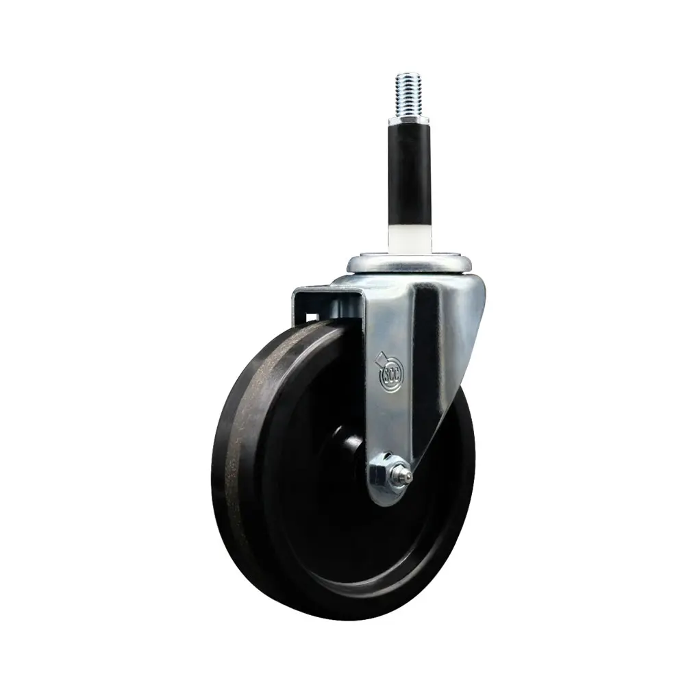 Service Caster SCC-EX20S514-PHR-78 Phenolic Swivel Expanding Stem Caster for Shop Projects, Work Tables, Roller Bearing, 5x1.25 in. Black Wheel, 0.87 in. Diameter Stem, Bright Zinc Plated Finish, 300 lbs Capacity