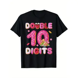 Double Digits 10th Birthday Candy Land Sweetie 10 Year Old T-Shirt, for Boys Fashion Trend Bottoming Shirt Breathable, Moisture Wicking, Casual Comfortable Top Streetwear Fashion Casual Summer Tee Crew Neck Short Sleeve T-Shirt (3-13Y)