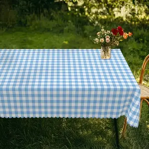 Modern Blue Checkered Square Party Tablecloth, Ideal for Kitchen, Picnic, Beach, Wedding, Birthday Parties, No Power Needed