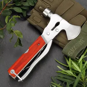 13-in-1 Multi-functional Camping and Outdoor Tool Combo Hammer with Wooden Handle, Suitable for Cars and Homes, a Perfect Gift for Men.